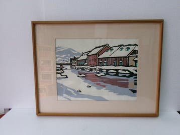 Otaru Canal Print, framed. Frame size: approx. 47.6cm x