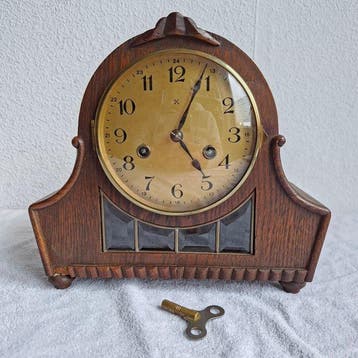 Schouwklok - HAU / HAC (Pfeilkreuz) - Vintage Hout, Messing