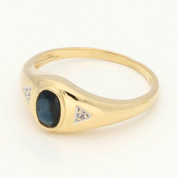 Ring - 18 karaat Geel goud Saffier - Diamant, Bijoux, Sacs & Beauté, Bagues
