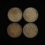 Rusland. 1876-1912 Russian Empire lot od 4 silver 20 kopeks, Postzegels en Munten