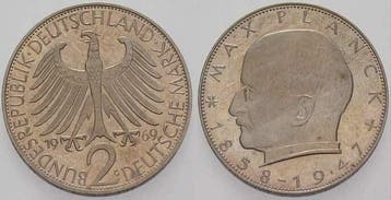 2 duitse Mark 1969 G 2 Mark Kursmunten Max Planck, Verzenden
