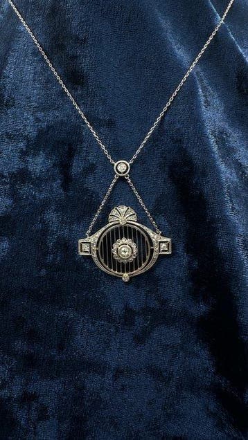 Halsketting - 14 karaat Geel goud, Platina - 0.61ct. tw.