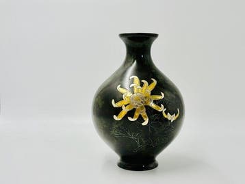 Vaas - Brons, donkergroen en goud, Hoogte 24,5 cm - Japan -
