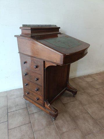 Bureau - Davenport victorienne en bois avec incrustations en