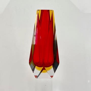 Attributed to Mandruzzato - Vaas - Ruby Red & Amber - Glas -, Antiquités & Art