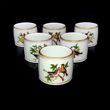 Herend - Exquisite Set of 6 Napkin Rings - Rothschild Bird, Antiek en Kunst