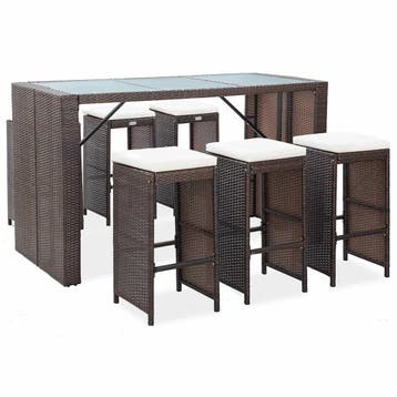 vidaXL 7-delige Tuinbarset met kussens poly rattan bruin, Tuin en Terras, Verzenden, Nieuw