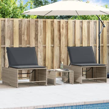 vidaXL Ligstoelen 2 st met tafel lichtgrijs poly rattan, Verzenden