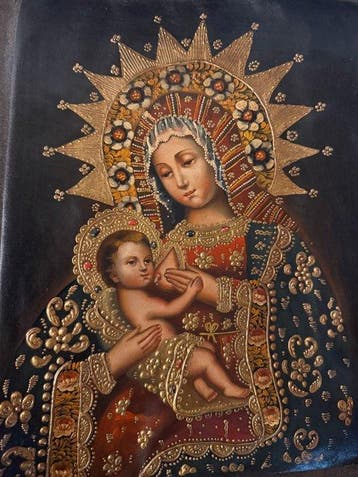 Peruvian school (XX) - Virgin of the Nursing (Virgo Lactans), Antiek en Kunst