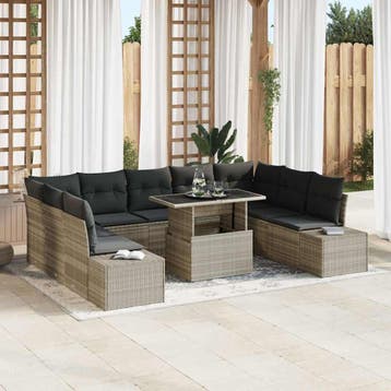 vidaXL Tuinbank Set 10 st Lichtgrijs poly rattan, Verzenden