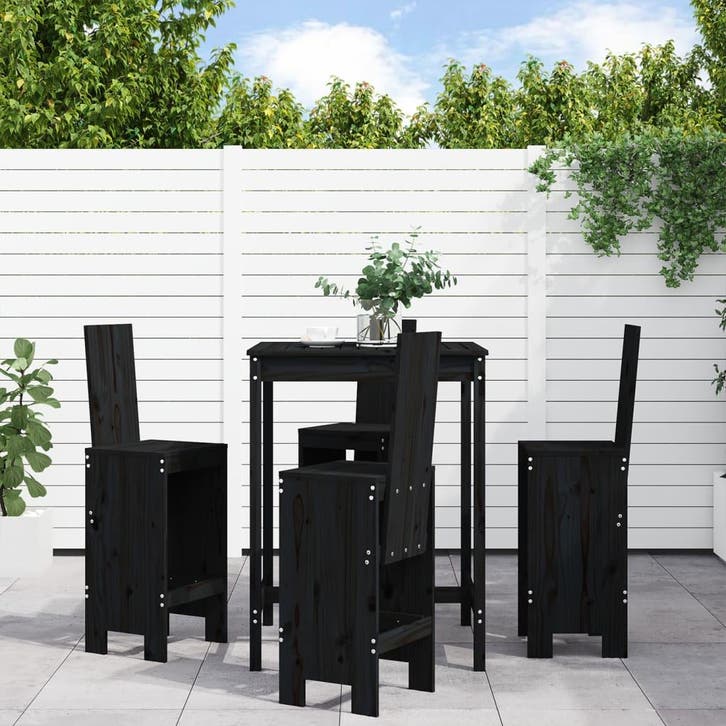 vidaXL 5-delige Barset massief grenenhout zwart, Tuin en Terras, Tuinsets en Loungesets, Nieuw, Verzenden