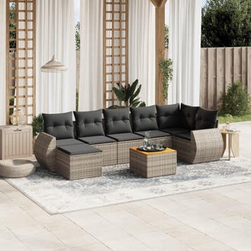 vidaXL 8-delige Loungeset met kussens poly rattan grijs, Verzenden, Nieuw, Loungeset