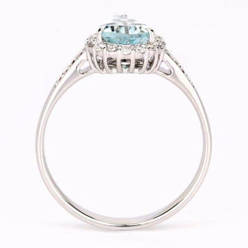Ring - 14 karaat Witgoud - 1.20ct. tw. Aquamarijn - Diamant