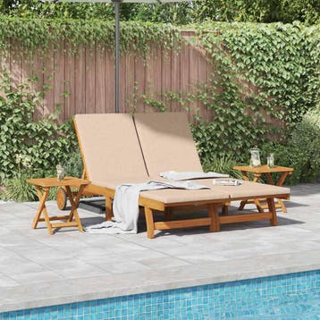 vidaXL Ligstoel met kussen Beige Massief Acacia Hout, Tuin en Terras, Verzenden, Nieuw
