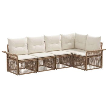 vidaXL Tuinbank Set 5 pcs Beige poly rattan, Tuin en Terras, Verzenden, Nieuw