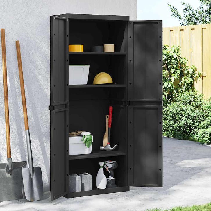 vidaXL Tuinkast 65x37x165 cm polypropeen zwart, Maison & Meubles, Armoires | Autre, Envoi