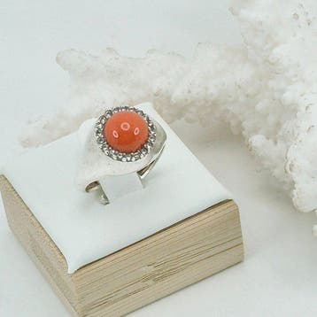 Koraal - Zilver - Ring - CORALLO MEDITERRANEO, Antiek en Kunst