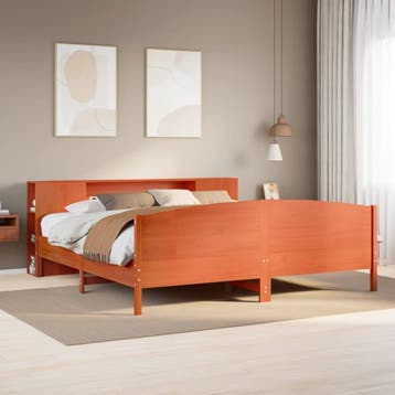 vidaXL Bed met boekenkast zonder matras grenenhout wasbruin, Huis en Inrichting, Verzenden, Nieuw