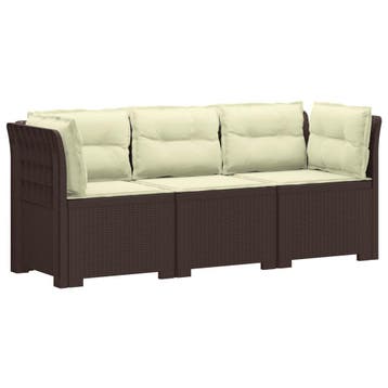 vidaXL 3-Zits Tu bank met Kussens Rattan Look PP Bruin, Verzenden