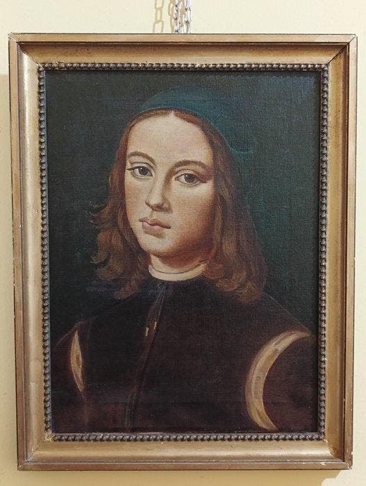 Scuola Italiana (XIX), dal Perugino - Ritratto di giovane -, Antiek en Kunst, Kunst | Schilderijen | Klassiek
