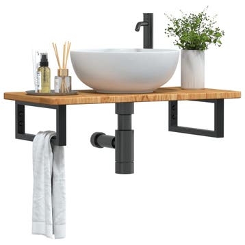 vidaXL Badkamer wandschap staal en massief eikenhout, Verzenden