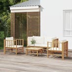 vidaXL 5-delige Loungeset met kussens bamboe crèmewit, Verzenden, Nieuw, Loungeset
