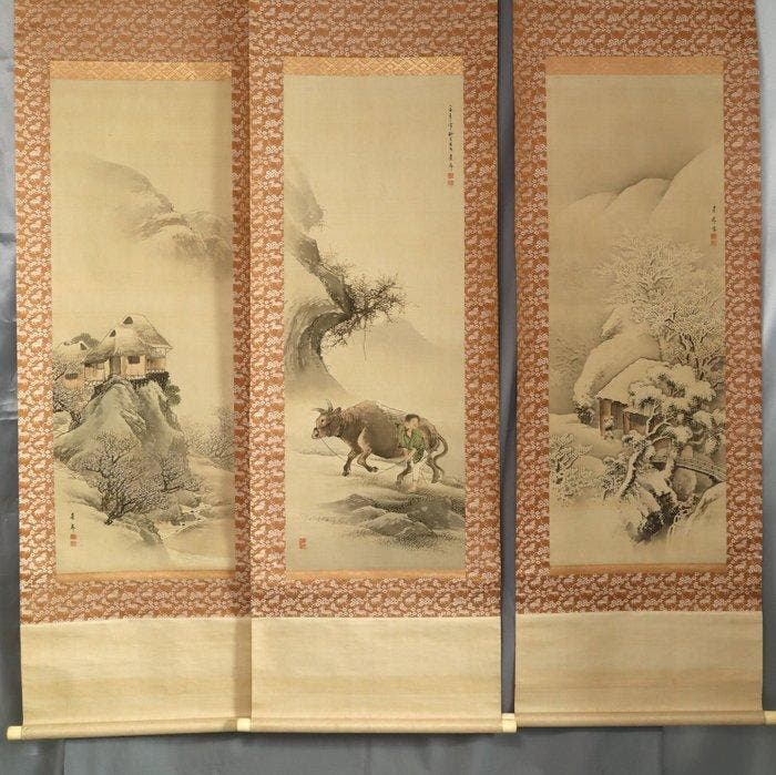 Scène de neige restante, Scène du garçon berger et Scène du, Antiek en Kunst, Antiek | Overige Antiek