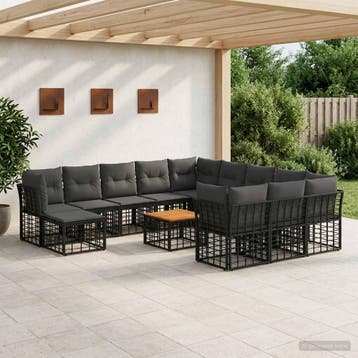vidaXL Buiten bank set 13 st Zwart en Donker Grijs Polyester, Verzenden, Nieuw
