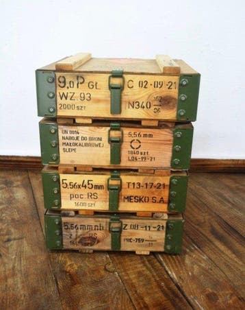 Lotto ( 1 di 2) di 4 Casse Portamunizioni in Legno Esercito