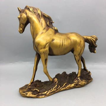 Beeld, Bronze Steed on a Base - 21 cm - Koper