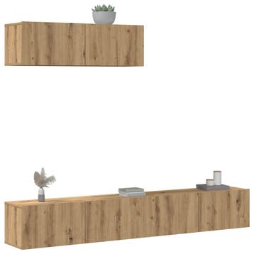 vidaXL 3-delig Tv-meubelset wandmontage bewerkt hout, Huis en Inrichting, Verzenden, Nieuw