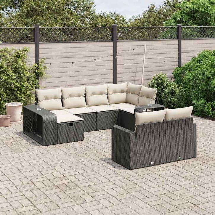 vidaXL 10-delige Loungeset met kussens poly rattan zwart, Jardin & Terrasse, Ensembles de jardin, Envoi