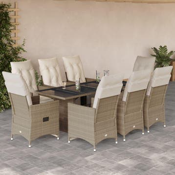 vidaXL 9-delige Bistroset met kussens poly rattan beige, Verzenden, Nieuw