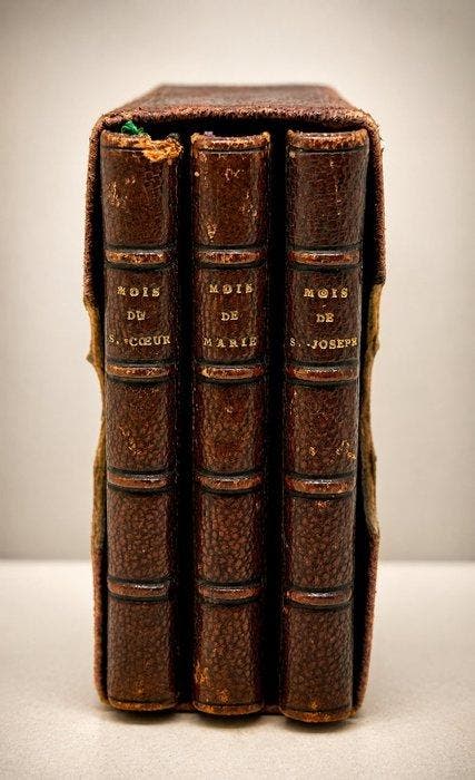 A.M.D.G. - Trois Petits Mois illustrés en reliure de cuir, Antiquités & Art, Antiquités | Livres & Manuscrits