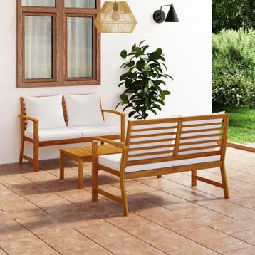 vidaXL 3-delige Loungeset met kussens massief acaciahout, Tuin en Terras, Verzenden, Nieuw, Loungeset