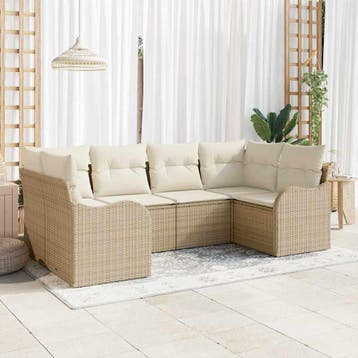 vidaXL Tuinbank Set 6 st Beige en wit Poly rattan, Verzenden, Nieuw