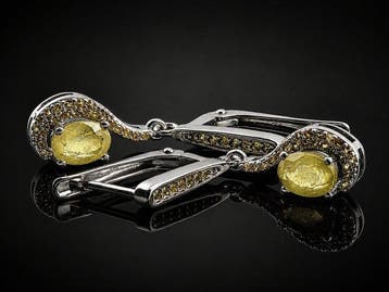 Groenachtig gele saffier oorbellen - Sterling Zilver 925 -, Antiek en Kunst, Curiosa en Brocante