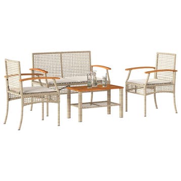 vidaXL 4-delige Loungeset met kussens poly rattan beige, Tuin en Terras, Verzenden, Nieuw, Loungeset