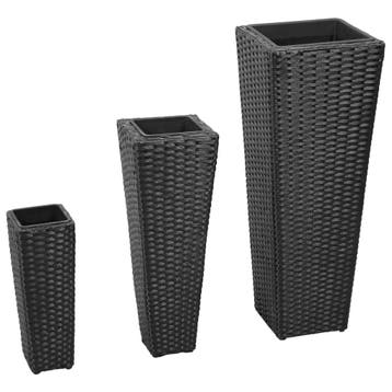 vidaXL Plantenbakken verhoogd 3 st poly rattan zwart, Verzenden