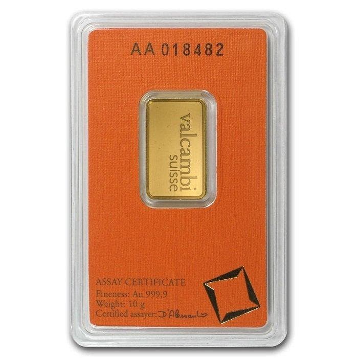 10 gram - Goud .999 - 10g .9999 Fine Gold Bar Valcambi,, Postzegels en Munten, Edelmetalen en Baren