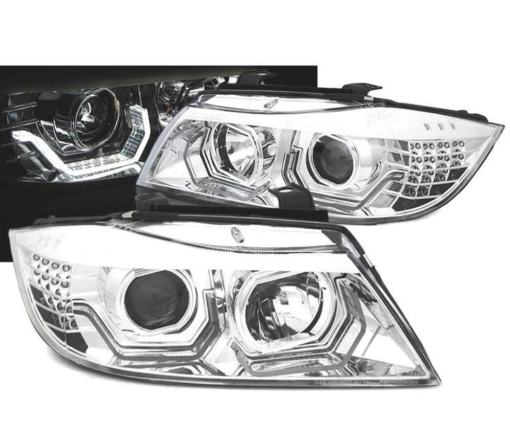 Phares Pour Bmw E90 E91 05-08 Angel Eyes 3D Chromé, Autos : Pièces & Accessoires, Éclairage, Envoi