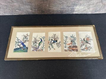 Five Studies of Birds and Flowers - Five Chinese Export, Antiek en Kunst