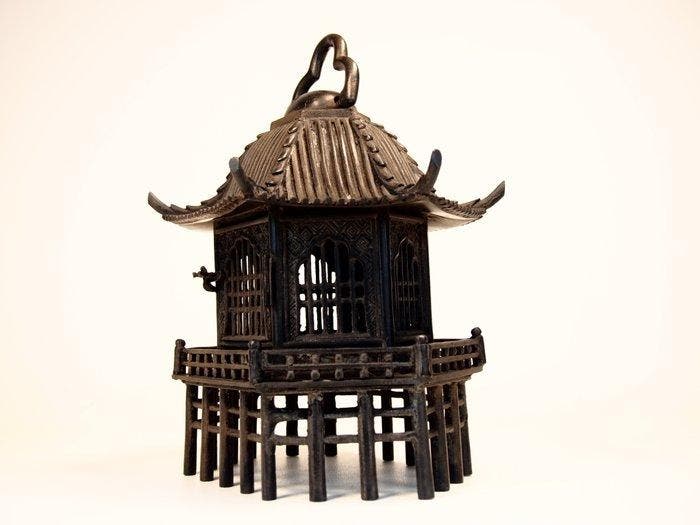 Rare Bronze Hexagonal Temple Lantern by Kimura Toun - Highly, Antiek en Kunst, Antiek | Overige Antiek