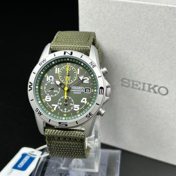 Seiko - Chronograph - Quartz - Military - Green Dial -