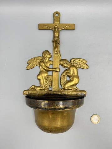 Art Deco Wijwatervat - 1960-1970 - Messing wijwaterbakj -