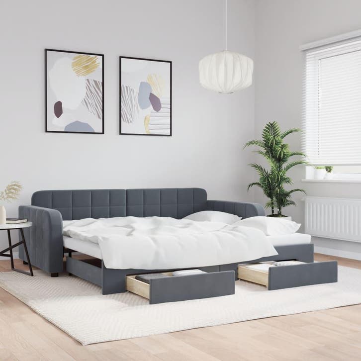 vidaXL Slaapbank onderschuifbed en lades 90x190 cm fluweel, Huis en Inrichting, Slaapkamer | Bedden, Nieuw, Verzenden