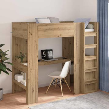 vidaXL Stapelbedframe met Bureau met plank Artisan Eiken 90, Verzenden, Nieuw