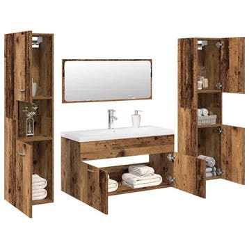 vidaXL 5-delige Badkamermeubelset bewerkt hout oud, Verzenden, Nieuw