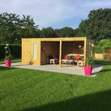 Tuinhuis met open gedeelte 3,63 x 5,88 m, 200 tot 400 cm, Nieuw, Ophalen of Verzenden, 1 raam