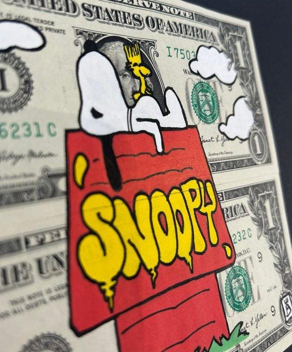 eR.B. - Surfin Snoopy, Antiquités & Art, Art | Peinture | Moderne